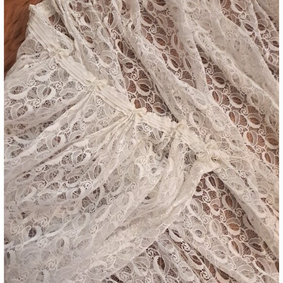 White Lace Curtain Panel Pinch Pleat Extra Large Floral Cottage Granny 70x85 - Picture 4 of 4